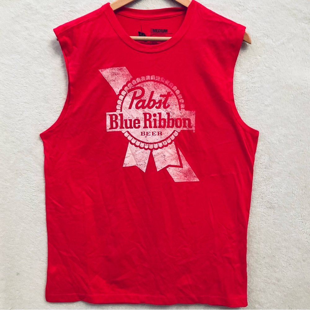 NWOT Pabst Blue Ribbon Beer Mens Red Sleeveless Muscle Tee Shirt Tank Top